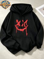 Joker Dark Graffiti Text Pattern Print Trendy Cool Casual All-Match Sports Drawstring Pocket Hooded Men'S Sweatshirt, Men'S Autumn Winter Cute Casual Style - Black