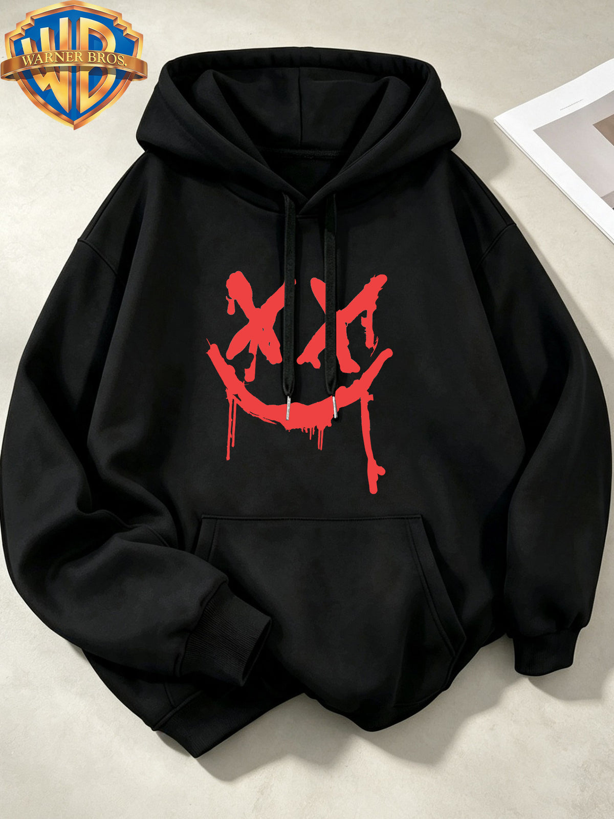 Joker Dark Graffiti Text Pattern Print Trendy Cool Casual All-Match Sports Drawstring Pocket Hooded Men'S Sweatshirt, Men'S Autumn Winter Cute Casual Style - Black