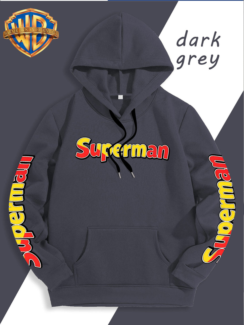 DC Superman Classic S Logo Print Hoodie American Casual Fall Winter Sweatshirt - Men'S Versatile Pullover, Cozy And Warm Fleece-Lined Top for Sports, Outdoor, Travel, Daily Wear, Commute, Home, Perfect Gift for Lovers And Friends - Unisex - Dark Gray