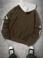 Casual American Street Racing Print Design Trendy 2-in-1 Look Hooded Jacket JK5682 - Coffee Color