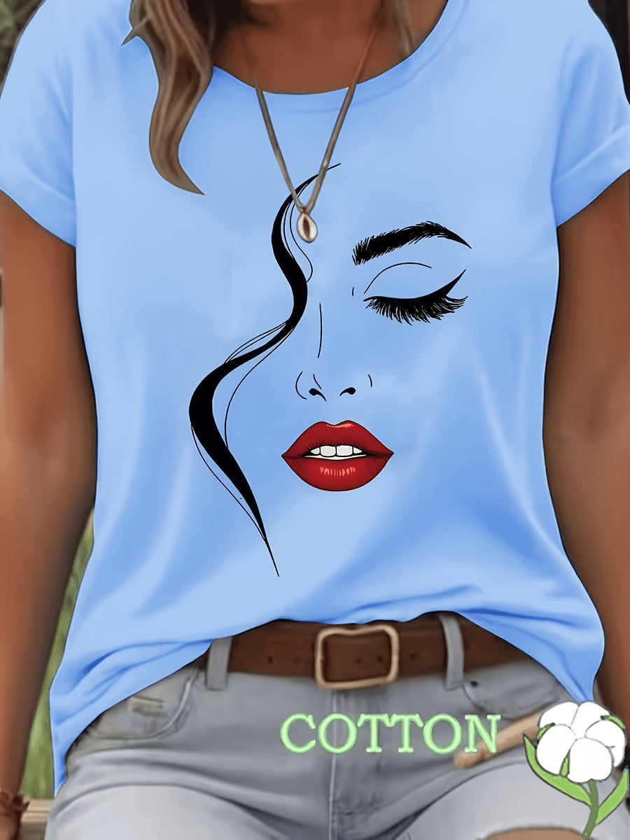 Women'S Blended T-Shirt – Classic Fit, Soft And Breathable, Casual Wear, Timeless Round Neck Design, Versatile for Various Outfits, Stretchy And Comfortable, Machine Washable - Blue