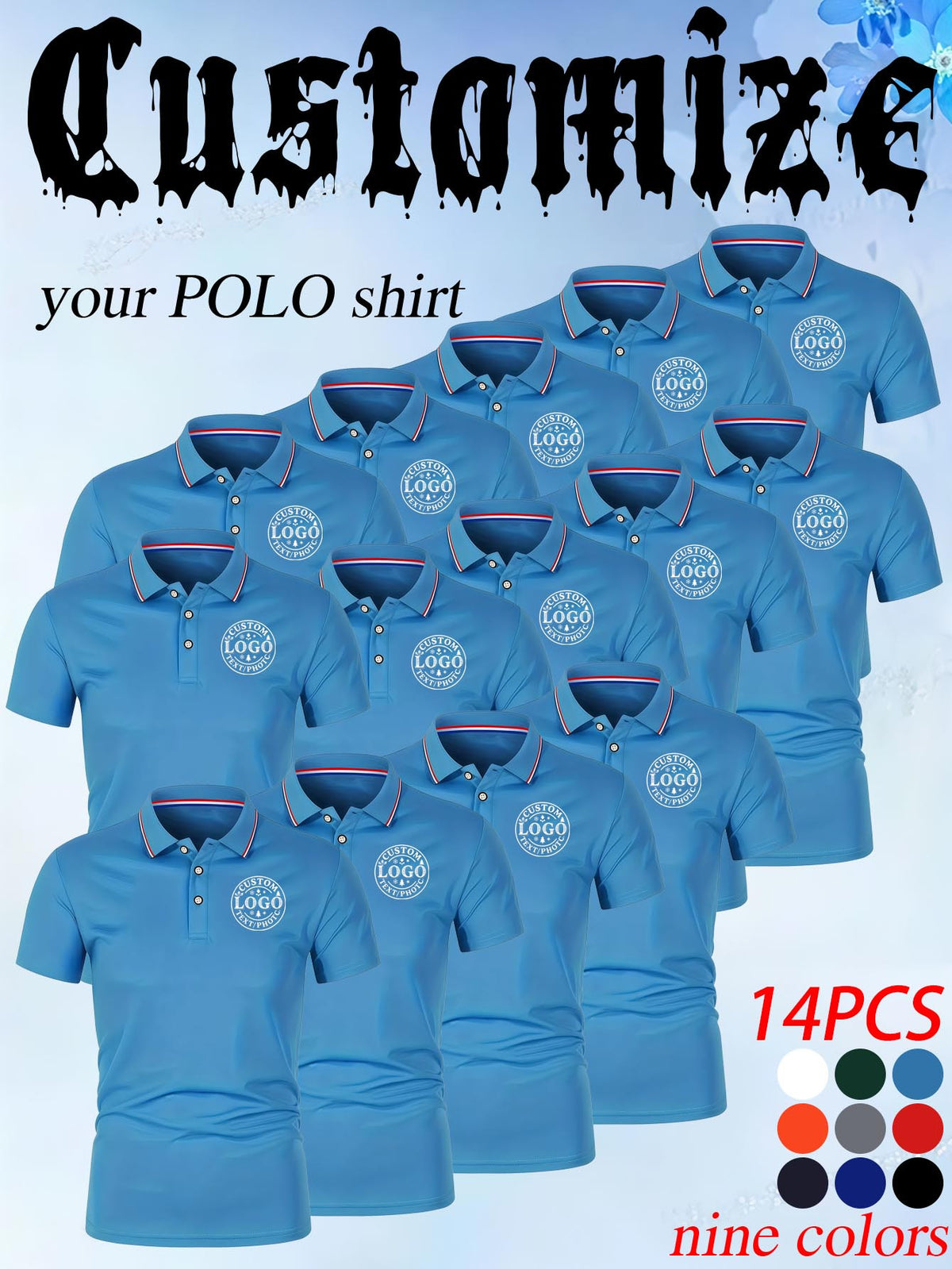 14pcs Classic Solid Color Men'S Polo Shirts, Breathable Lapel High Quality Shirts Casual Fashion Sport - Peacock Blue