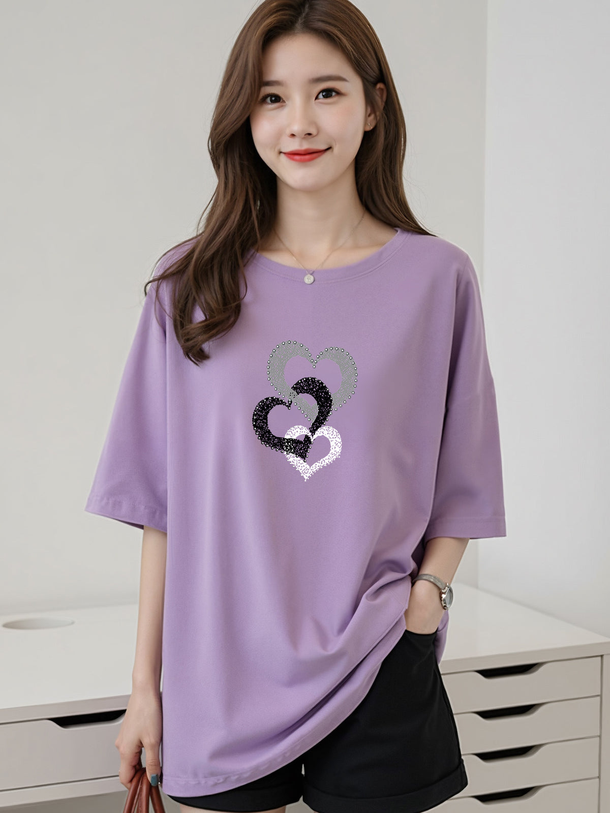 2Y707 M-2XL T-Shirt Women Crop Top Clothes Leisure Plus-Size T-Shirt Internet Basic Essentials Casual T-Shirt Versatile Celebrity Round Neck Men And Women Women Fashion Korean Style Ladies Oversized Large T-Shirt - Purple