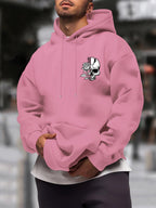 New Trendy Men'S Autumn And Winter Hooded Sweatshirt, Casual Everyday Drawstring Hoodie with Creative Design Print, Kangaroo Pouch Front Pocket, Unisex Tops - Pink Color