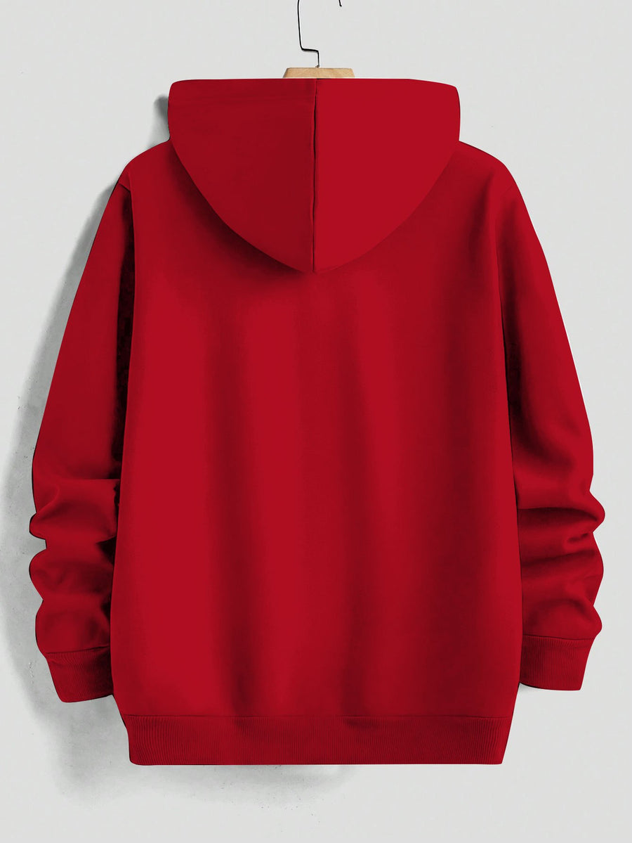 Retro Minimalist Cursive Small Print Men'S Hooded Sweatshirt Kangaroo Pocket Drawstring Hoodie Versatile Trendy Top - Red