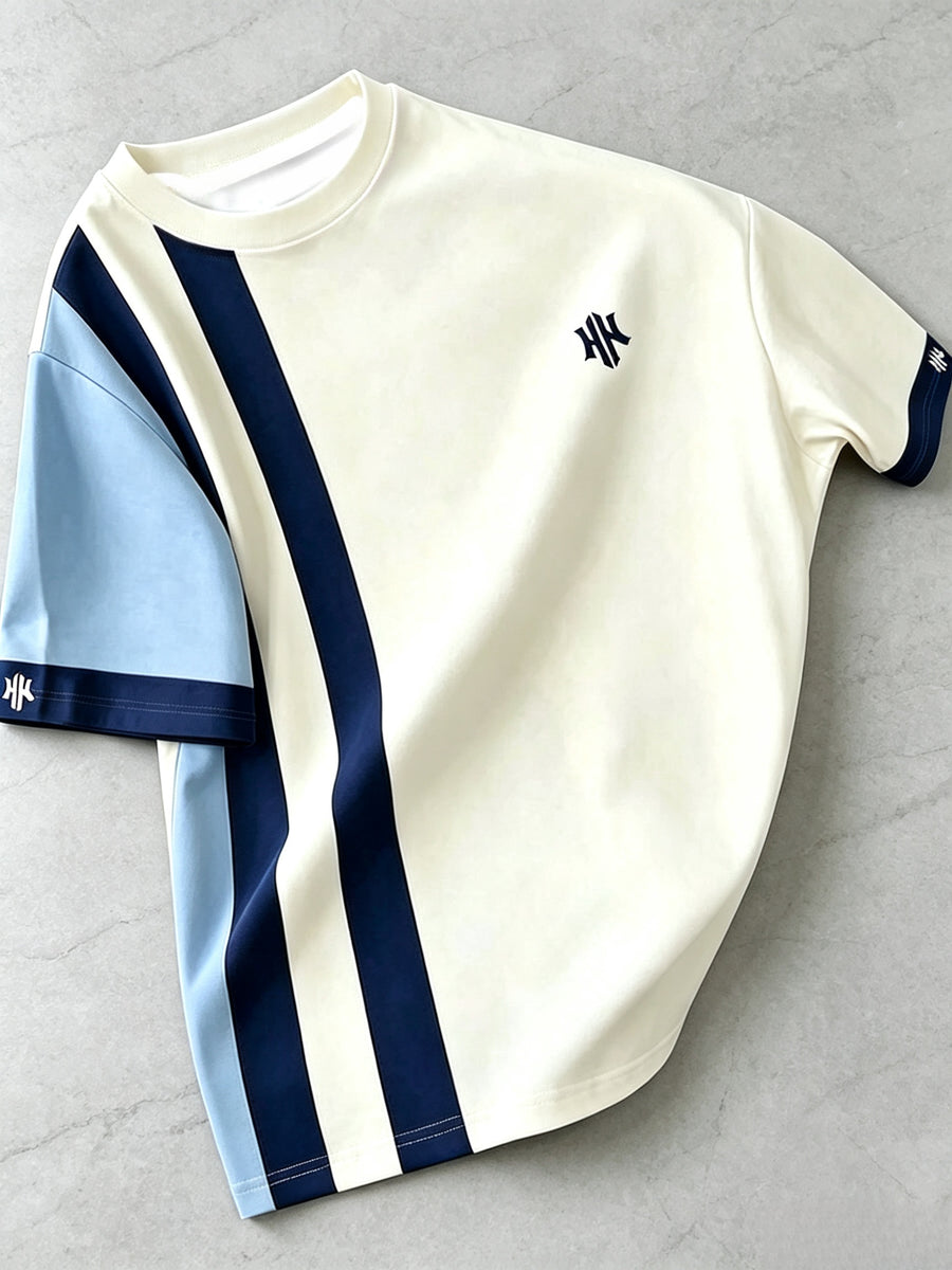 Men's Casual Color-Block Patchwork Short-Sleeve T-Shirt, Crew Neck Casual Sport Short-Sleeve T-Shirt - Mixed colors
