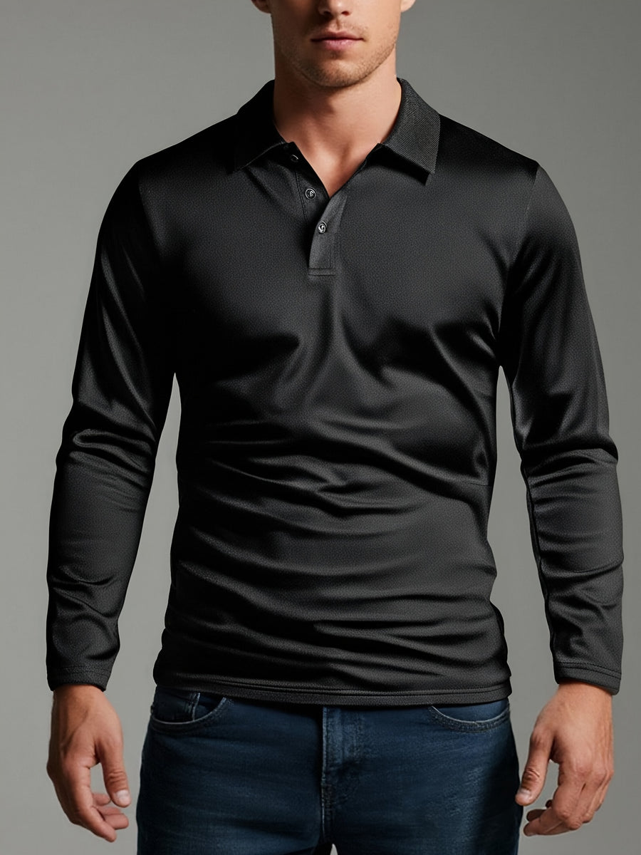 Spring And Autumn Explosive Value Three-Piece POLO Collar Long-Sleeved Top for Men, Stylish, Easy And Versatile, Solid Color Design, Multi-Color Optional Sports And Casual, Soft And Comfortable, Jumper, 220G/Square Meter Fabric Weight - Black/navy/white