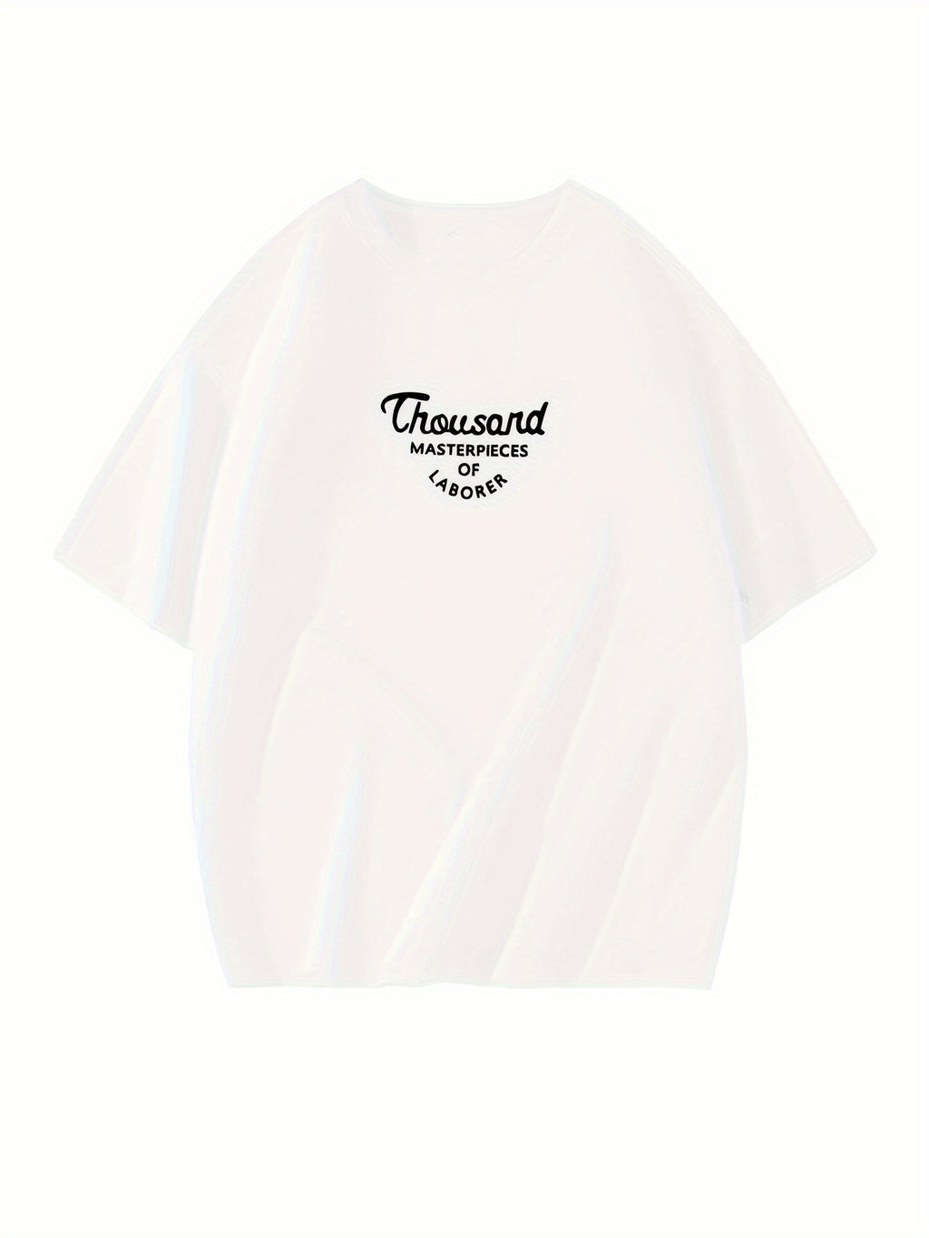 Women's Oversized T-Shirt - Loose Fit Short Sleeve Top with Letter '' Print, Round Neck Casual Summer Blouse for Spring Summer Fall, Breathable Casual Attire (Hand Washable) - White