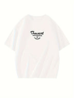 Women's Oversized T-Shirt - Loose Fit Short Sleeve Top with Letter '' Print, Round Neck Casual Summer Blouse for Spring Summer Fall, Breathable Casual Attire (Hand Washable) - White