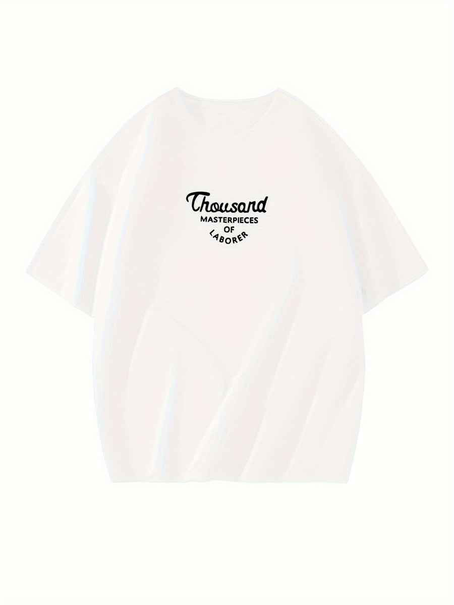 Women's Oversized T-Shirt - Loose Fit Short Sleeve Top with Letter '' Print, Round Neck Casual Summer Blouse for Spring Summer Fall, Breathable Casual Attire (Hand Washable) - White