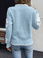 Women'S Floral Sweater, Elegant Directional - Light Blue