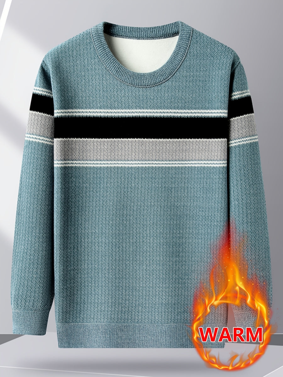 Minimalist Urban Fleece Round Neck Sweater Warm City Casual, Knit - Blue