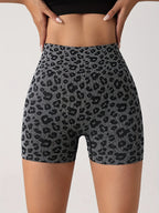 Women's High-waisted Shorts, Perfect for Yoga, Workouts, and Daily Wear, Leopard Print Outdoor Sport Shorts - Grey
