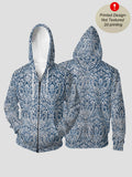 Autumn Winter Men'S Casual Hoodie Retro Blue White Checkered Hooded Zipper Jacket Easy Versatile - Mixed colors