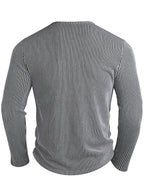 Men's Fashion Top, Autumn/Winter Casual Textured Ribbed Fabric Crew Neck Single-Breasted Long Sleeve Men's Henley Shirt - White