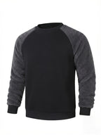 Men'S Autumn And Winter Round Neck Plush Sweatshirt, Featuring Fashionable Color Block Patchwork Pattern And Solid Color Design, Shoulder Sleeve Sweatshirt. Anti-Wrinkle Soft Knit Material - Black