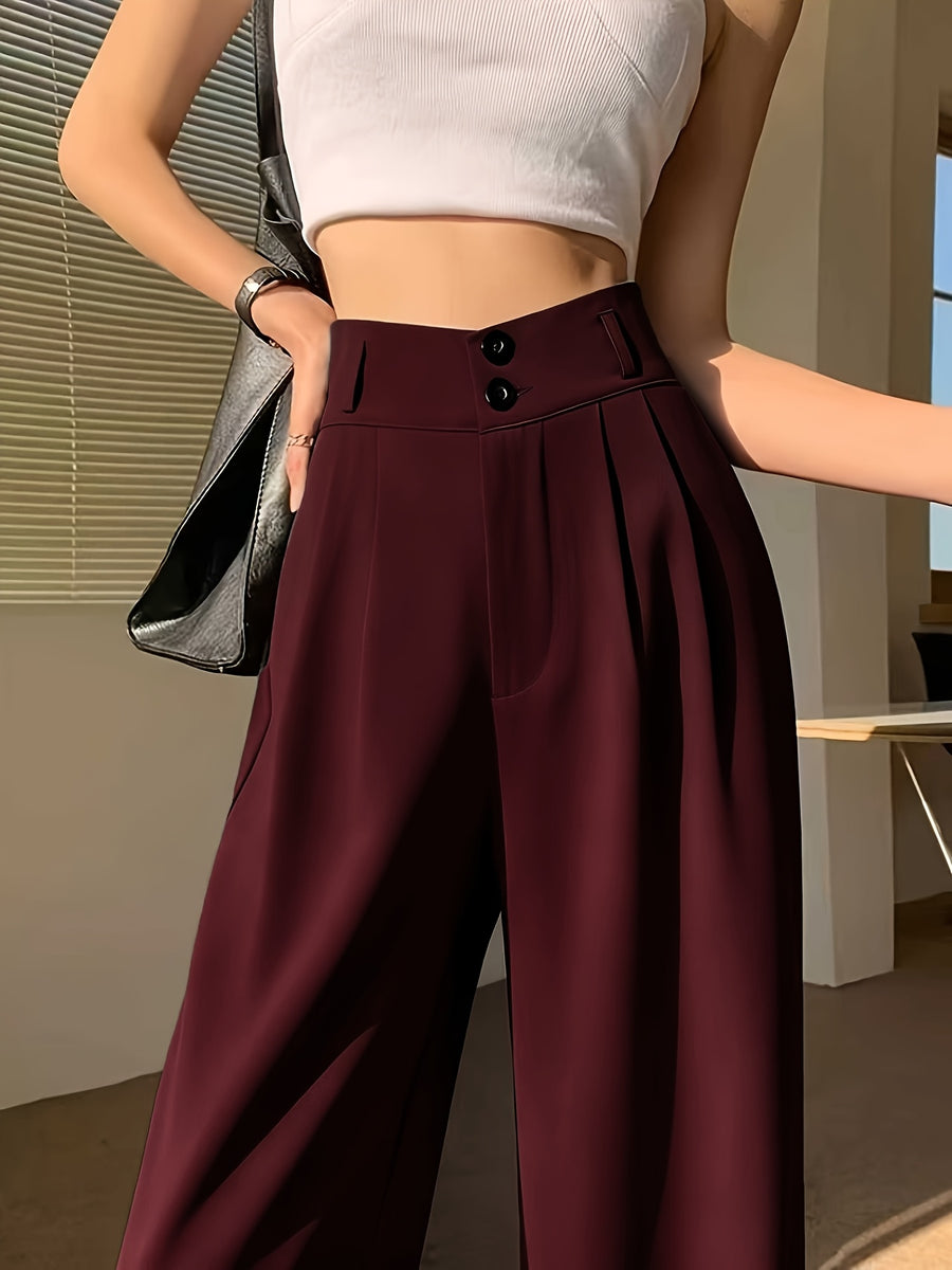 Ice Fiber Fabric Cool Touch Ultra-Thin Summer Women's Long Pants, 2026 Spring/Summer New Style Slim Fit Suit Pants, Trendy Women's Pants, Wide-Leg Loose Fit, Widened Cut, Loose Size, Suitable for Women's Summer Wide-Leg Pants, Draped Straight-Leg - Burgundy