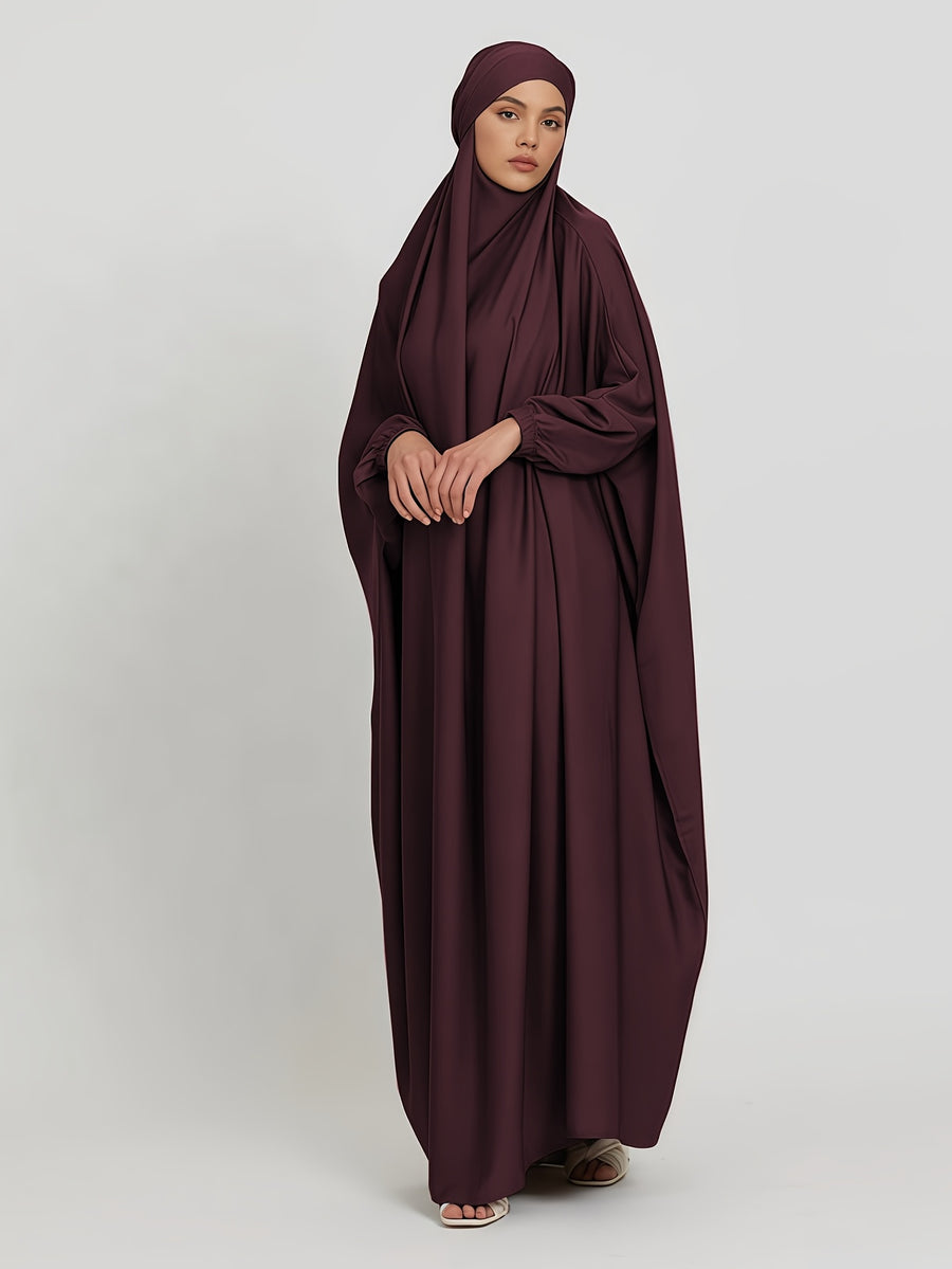 1pc Jilbab, 1pc Khimar with a Rich Drape, Cuffed Sleeves, and a Loose Fit, Suitable for Busy Daily Wear or Worship - Coffee Color