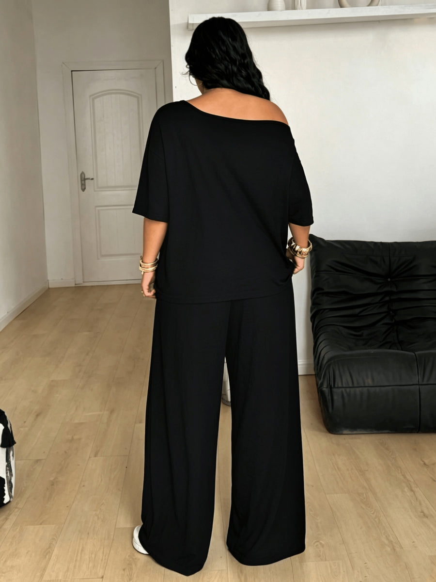Plus Size - New Women'S Plus Size T-Shirt And Pants Set, Suitable for Daily Wear, Shopping, Parties, Matching - Black