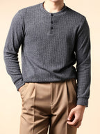 Father'S Day Men'S Fashion Henley Shirt Gray Round Neck Easy Casual Long Sleeve Top for Home And Work in Spring And Autumn - Dark Gray