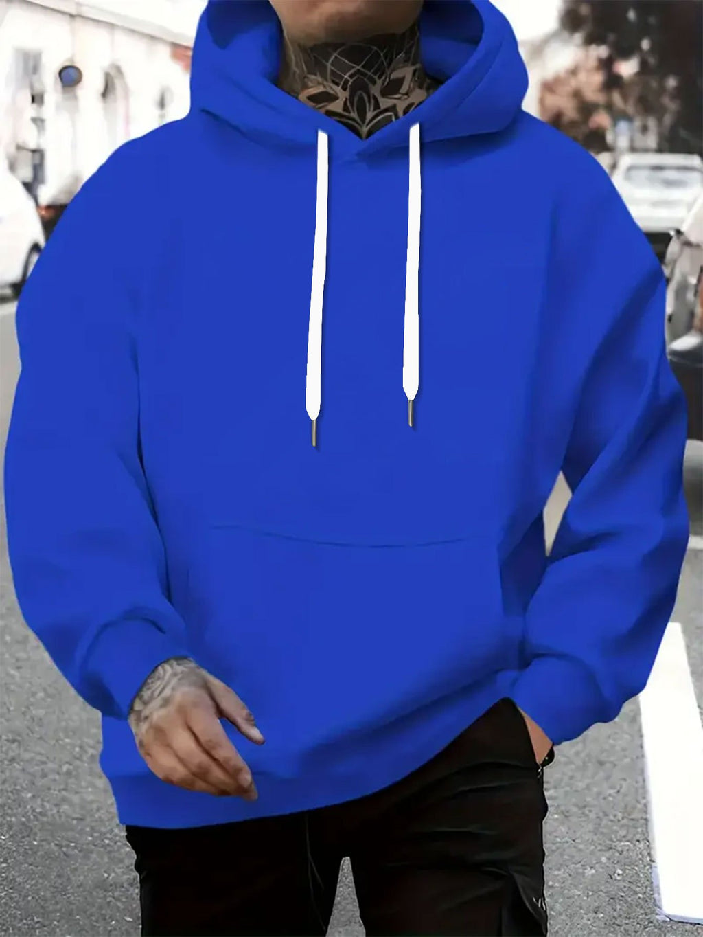Warner Men's New Trendy Hoodie, Warner's Batman IP Co Branded Batman Villain Collection Printed Hoodie, Casual Daily Drawstring Hoodie, Long Sleeved Pullover, Machine Washable, Versatile Sports Casual Loose Men's Casual Hoodie, Front Kanga - Blue