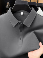 Men's Solid Color Long-Sleeve Polo Shirt, Simple and Clean Design Without Logo, Slightly Relaxed Fit, Flattering on All Body Types, Suitable for Spring and Autumn - SINBOS - Dark Gray