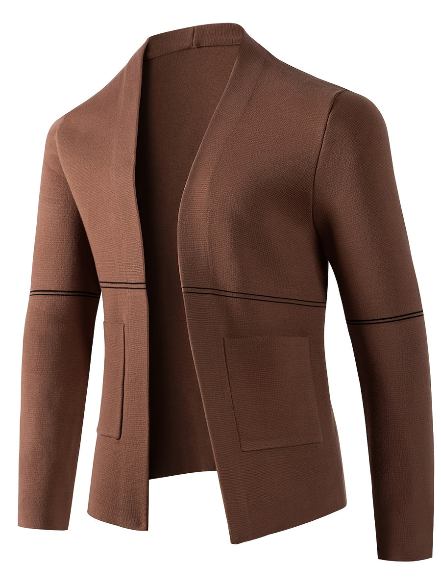 Solid Color Men'S Cardigan for Autumn And Winter, Featuring a V-Neck Design, Stylish Slim Fit, Versatile for Business And Casual Wear, Soft And Comfortable with a Three-Dimensional Shape, Long Sleeves, Pockets, And Warm Knitted Fabric - Khaki