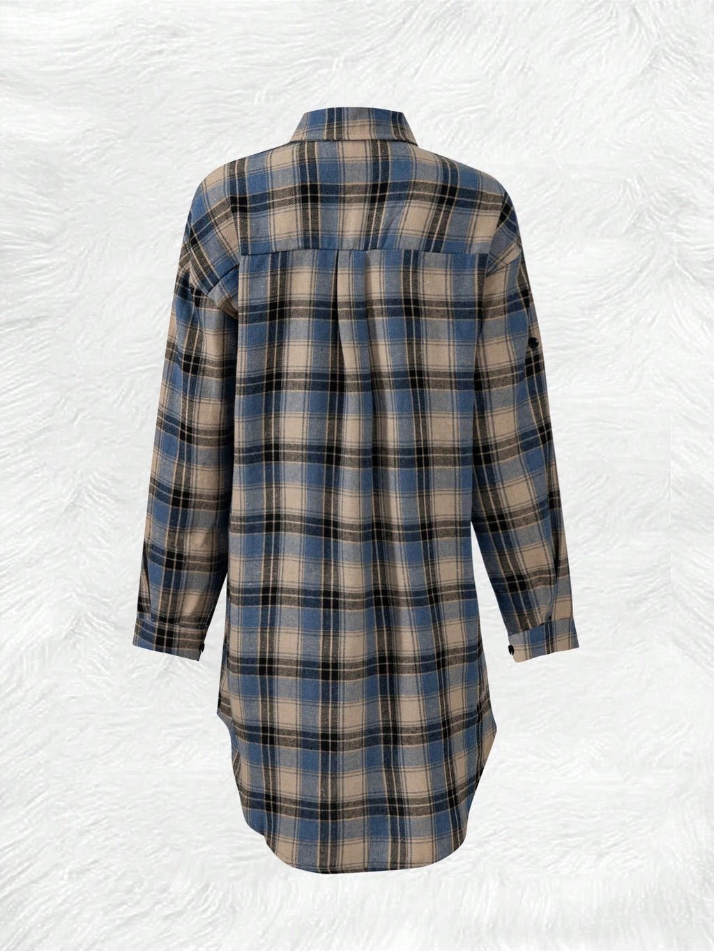Mid-length Loose-fit Casual Plaid Shirt - Blue