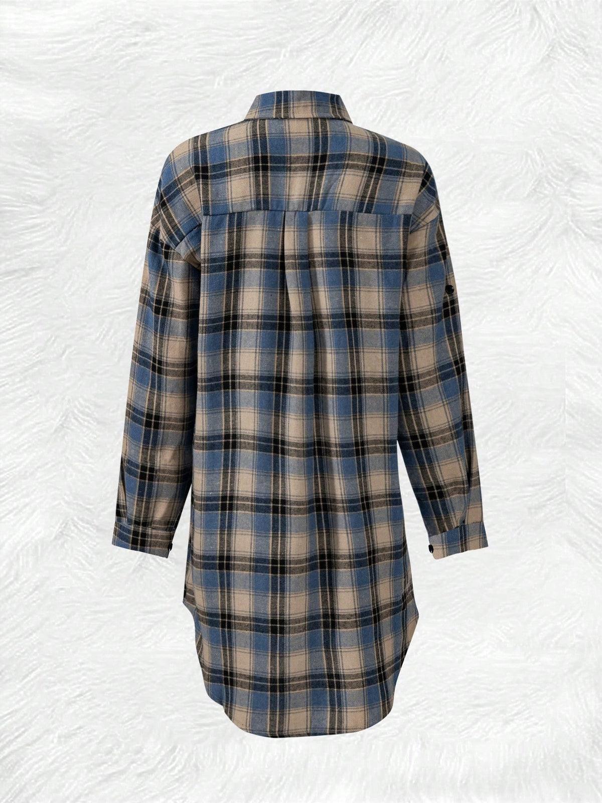 Mid-length Loose-fit Casual Plaid Shirt - Blue