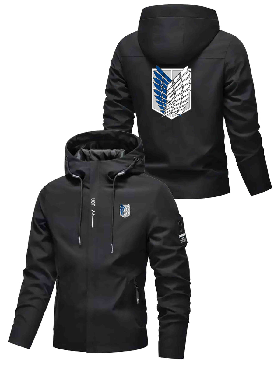 Men's Freedom Wings Windbreaker Jacket, Casual Windproof Outerwear, Casual Attire Men's Clothing Gift - Black