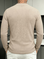 Halloween Thanksgiving Black Friday Cyber Monday Christmas Ultra V 2pcs Men'S Vertical Texture Henley Long Sleeve T-Shirts, High-Elastic Jacquard Fabric Slimming And Slimming, Semi-Open Button Collar Easy And Atmospheric - Black Khaki
