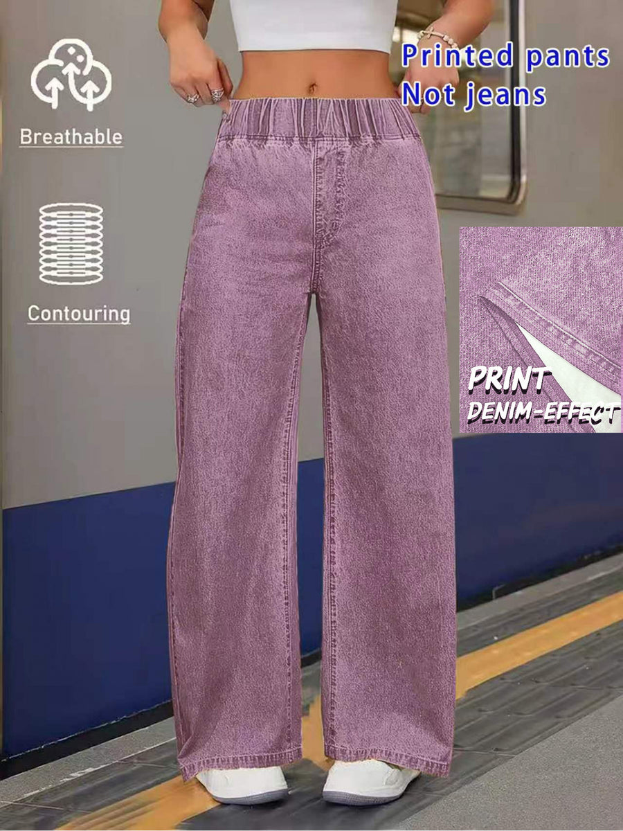 [Printed Pants - Not Denim Fabric]Printed Leggings - Non-Denim Fabric Printed Elastic Waist Wide-Leg Pants Women'S Loose Drapey Lightweight Breathable Casual Straight Long Trousers - Purple