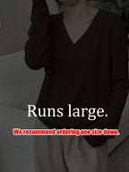 Loose Fit Drop Shoulder Sleeves Relaxed Style Women's Long Sleeve T-Shirt Polyester Women's Autumn Top Thin V-Neck Pullover Solid Color Basic Style Women's Casual Base Layer Spring/Autumn Women's Clothing Machine Washable, Not Dry Cleanable Autumn - Coffee Color