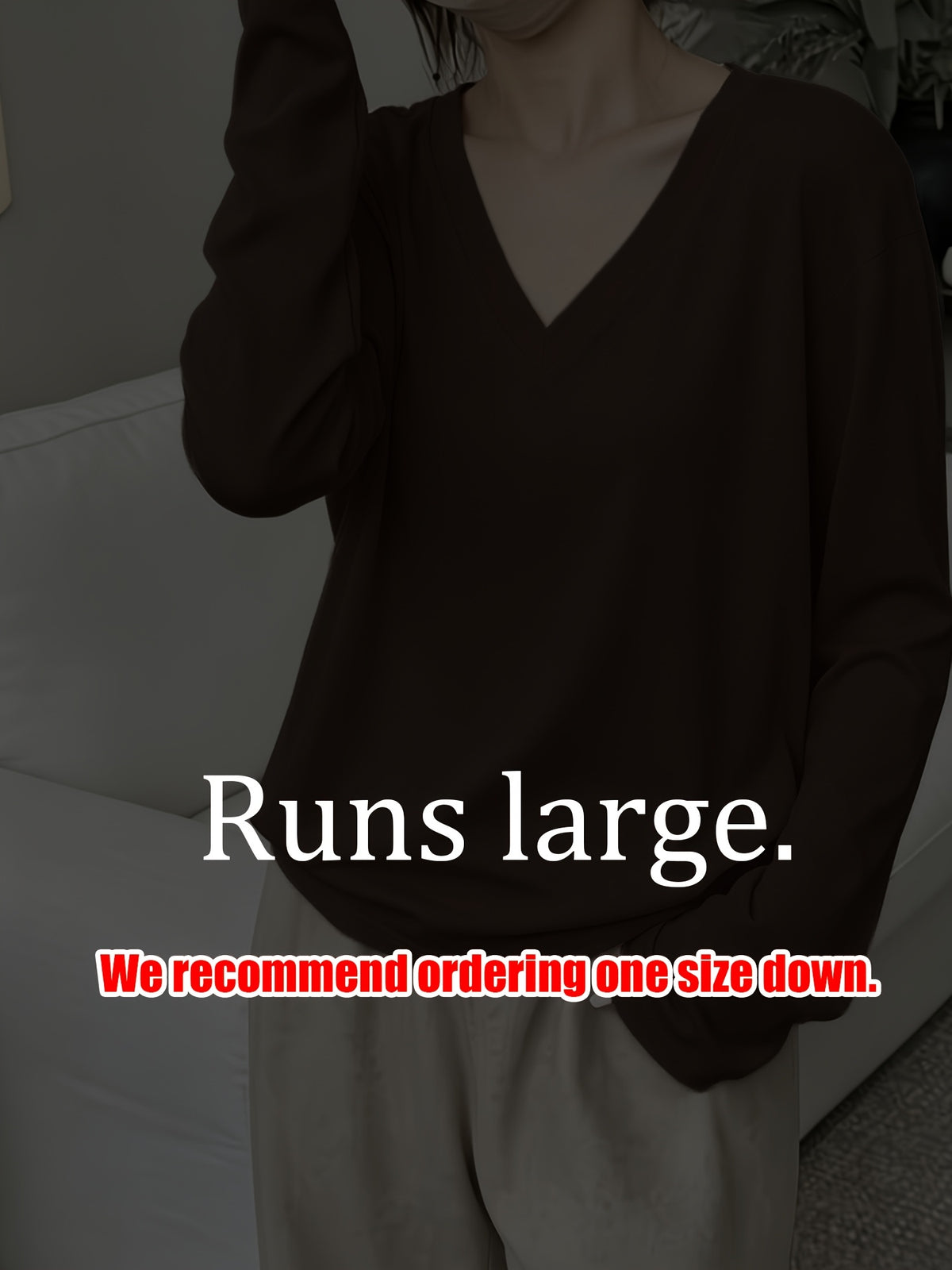 Loose Fit Drop Shoulder Sleeves Relaxed Style Women's Long Sleeve T-Shirt Polyester Women's Autumn Top Thin V-Neck Pullover Solid Color Basic Style Women's Casual Base Layer Spring/Autumn Women's Clothing Machine Washable, Not Dry Cleanable Autumn - Coffee Color