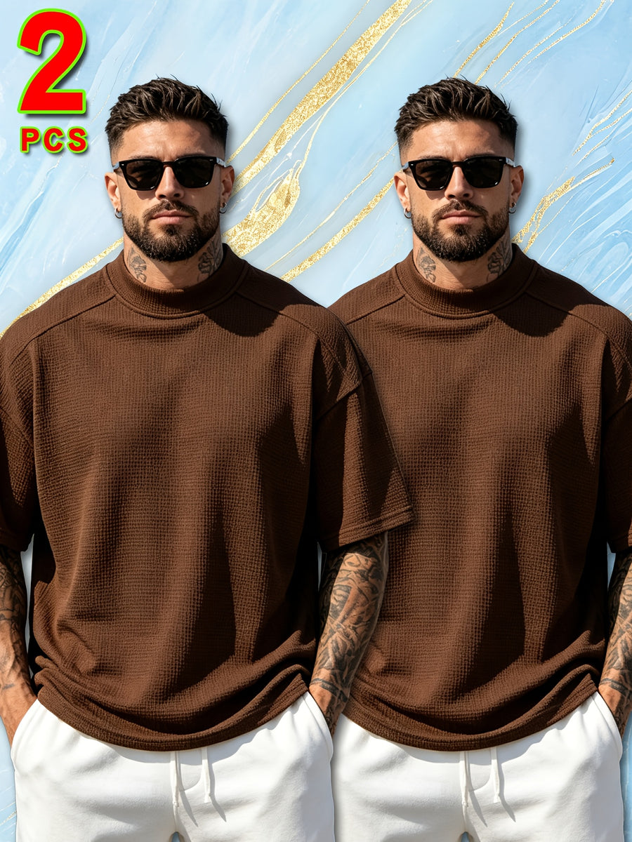 2pcs Set of Fashion Athletic Men'S Short Sleeve Shirts for Spring Summer And Summer, New Outdoor Casual Comfortable Cool Moisture-Wicking Trendy Versatile Easy Texture - Mixed Color 11