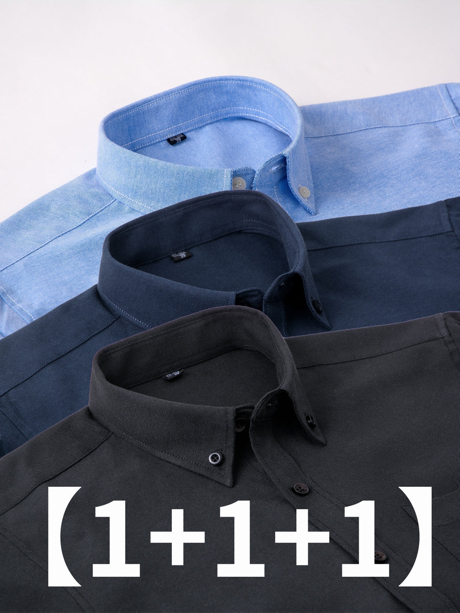 Three-pc Classic Men's Oxford Plain Color Shirts, Simple and Elegant Casual Long-Sleeve Shirts, Available in Multiple Colors for Easy Mix and Match - Blue+Black+Navy