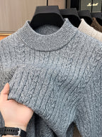 Men'S Semi-High Neck Jacquard Knit Sweater, Yarn Blend Thick Textured Velvet Base Layer, Stable Business Autumn Winter Knit Top - SINBOS - Light Mixed Grey