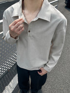 Men'S Casual Athletic T-Shirt, 1pc Men'S Fashion Trendy Casual Lapel T-Shirt, Loose Fit, Comfortable Linen-Like Fabric, Suitable for Daily Casual Outing Wear - Apricot