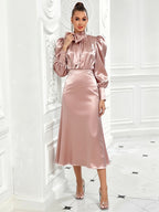 Elegant Women's Dress with Large Bow Tie Belt - Pink