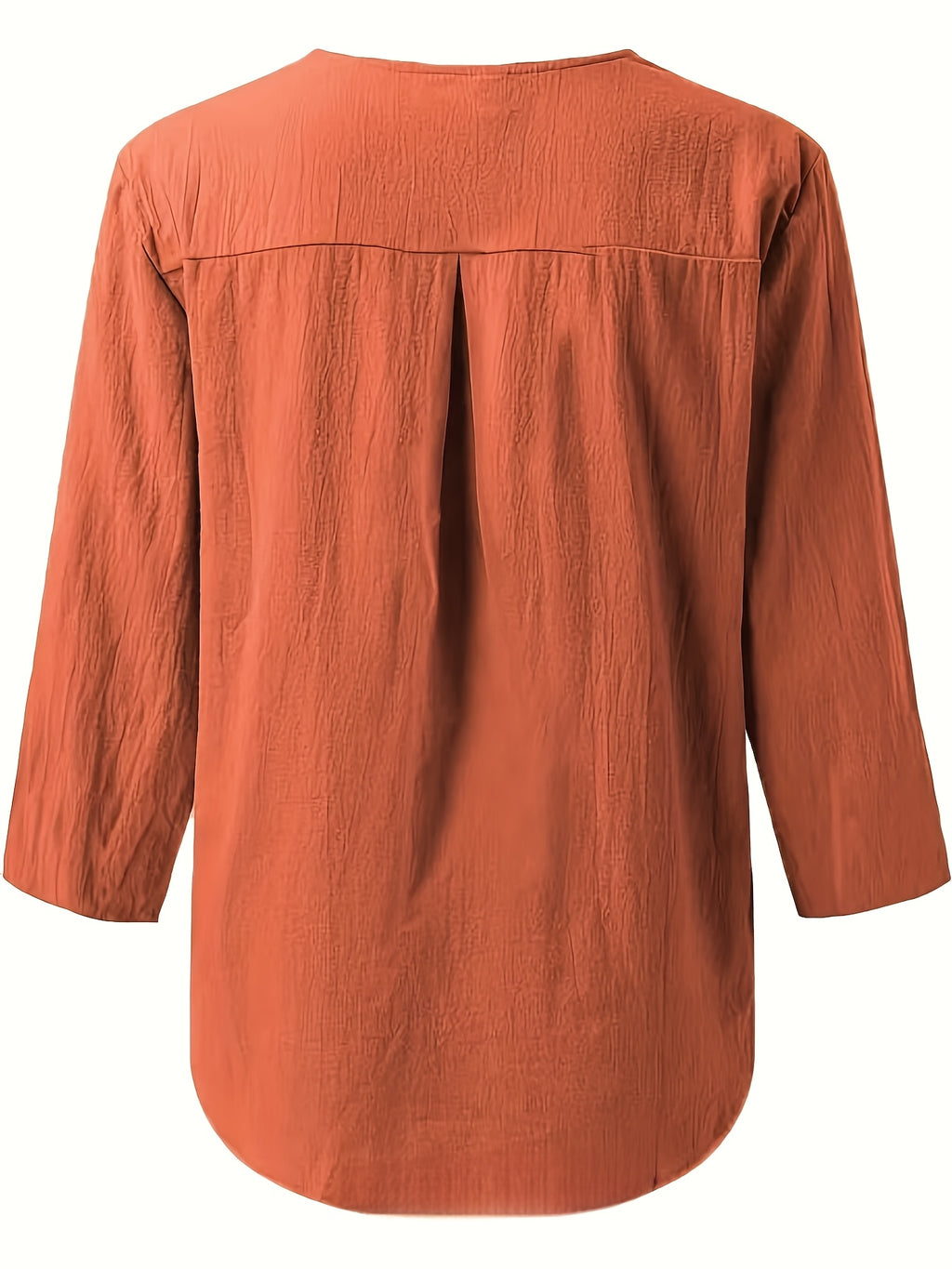 Spring and Autumn Loose Fit Casual Women's Top, Comfortable with Button Decoration and Three-Quarter Sleeves, Suitable for Vacation - Orange-Red