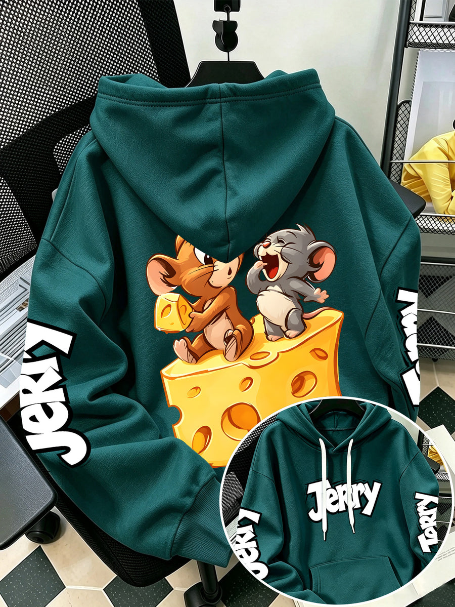 By Warner Bros., 2026 New Fun Cartoon Print, Men's Hoodie, Hooded Sweatshirt, Kangaroo Pocket and Drawstring Hat, Suitable for Daily and Outdoor Sports Wear, Autumn and Winter Warm Jacket, Fashionable Jacket - Green