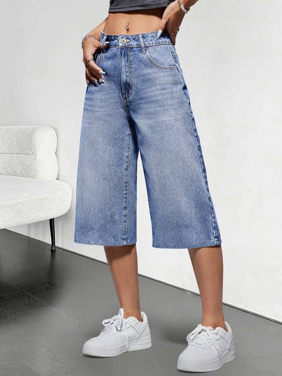 Blue Fashion Slight Elasticity Wide Leg Cropped Pants for Spring/Summer 2026 Denim Jeans - Sky Blue