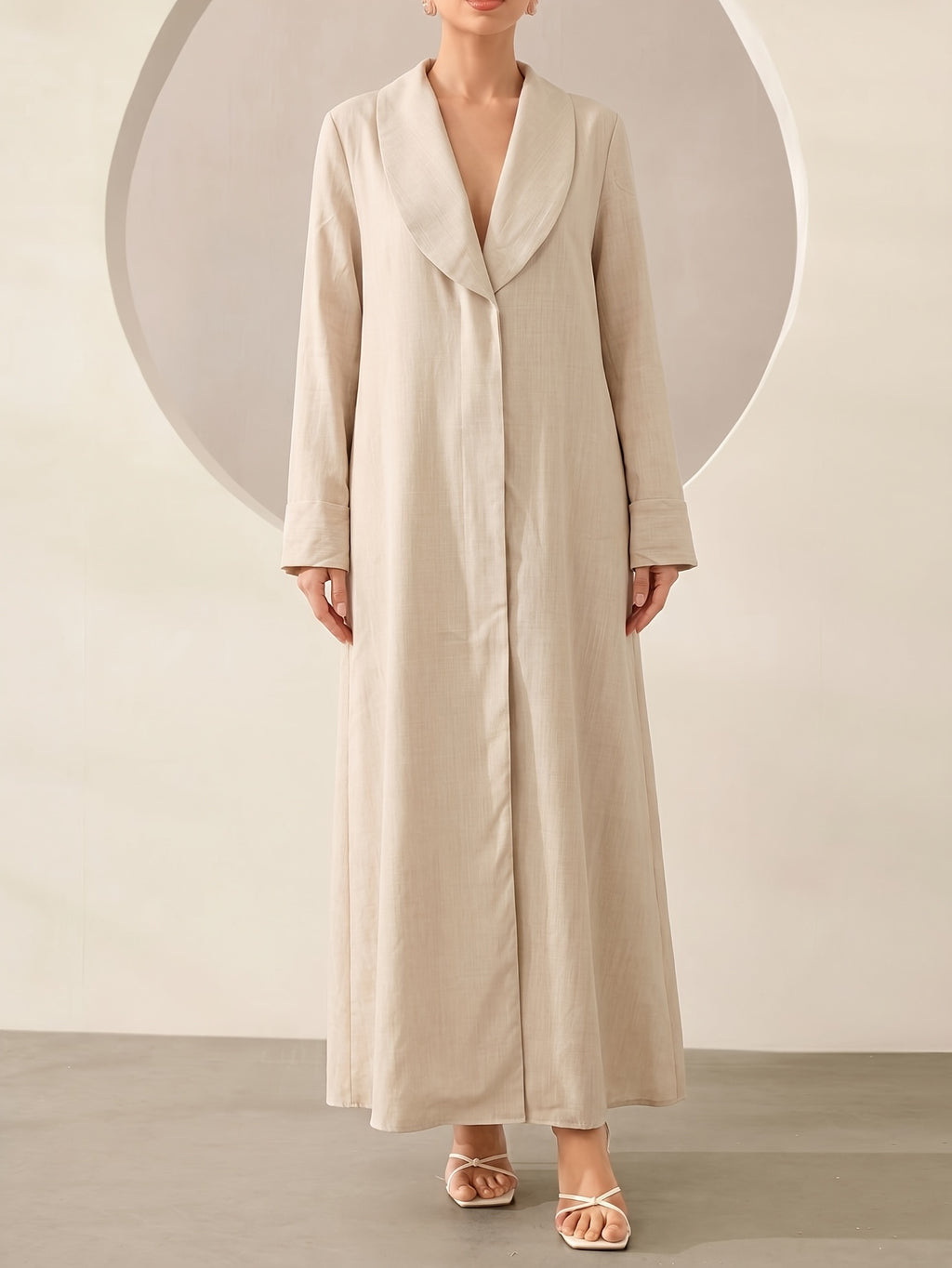 Women's Solid Color Casual Elegant Lapel Daily Loose Robe - Apricot