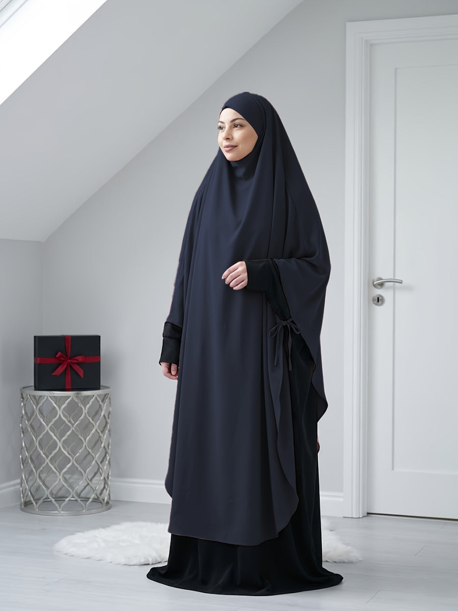 Solid Color Nidaga Prayer Jilbab. The Fabric Is Skin-Friendly And Breathable, Suitable for Women to Wear And Pray Everyday. Robe Abaya (One-Piece Khimar) with Strong Drape, Loose Fit, Ideal for Busy Daily Use Or Prayer - Navy Color
