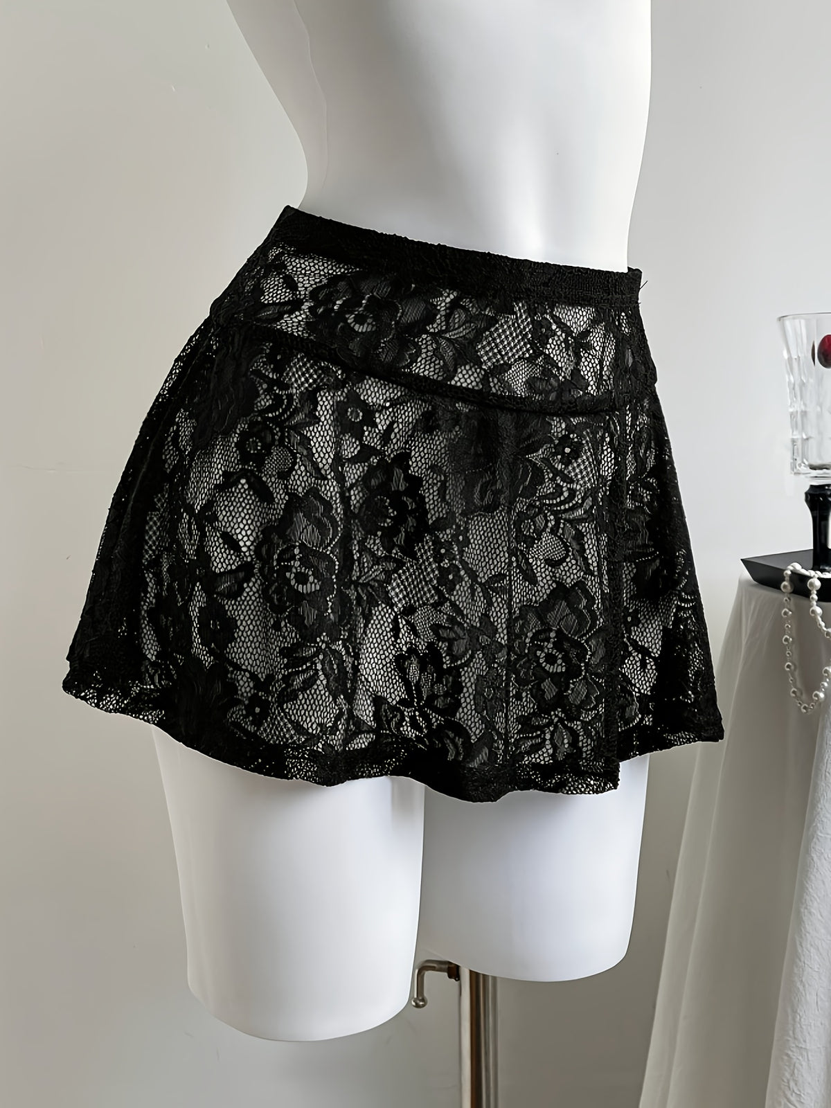 Women'S Sexy Nightclub Sheer Lace Mini Skirt, Valentine'S Day Gift "Circle Direction" - Black