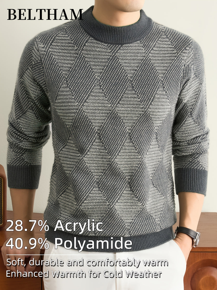 Men's Thick Warm Winter Sweater - Cold-Resistant Soft Knit Pullover with Mock Neck Round Neck Suitable for Casual Business Outdoor Wear, Warm Gift for Husband & Father, Fall Winter Clothing for Daily Fishing Camping Activities - Colorful green