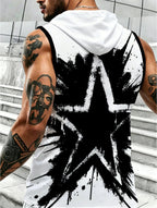 Fashion Hooded Sleeveless Top with Trendy Black and White Splatter Print, Comfortable and Breathable, Suitable for Daily Casual, Sports and Versatile Matching - Mixed colors