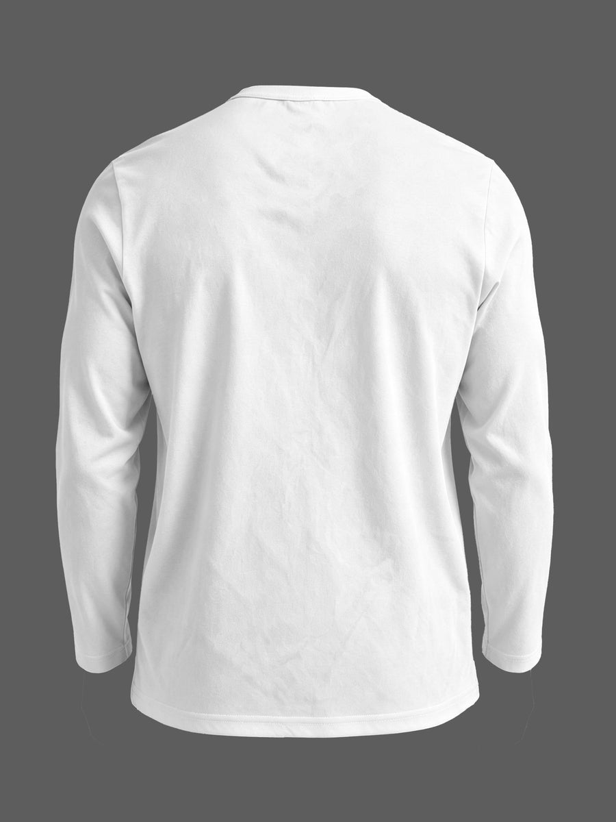 Men's Long-Sleeve Base Layer T-Shirt, Solid Color Henley Pullover - White