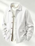 Men's Waffle Knit Jacket with Lapel Collar & Button-Front Closure - Multi-Pocket Workwear Cardigan, Button-Up Buttonhole Pocket Outerwear Suitable for Spring/Autumn, Casual to -Casual Blazer - White