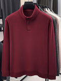 Men's Floral Yarn Stand Collar Long Sleeve Top, Multi-Color Options for Autumn, Half-Button Pullover Base Layer, Fine, Skin-Friendly, and Comfortable Fabric, Suitable for Business Commuting and Business Trips, Loose and Casual Men's Wear for Fishing - Red